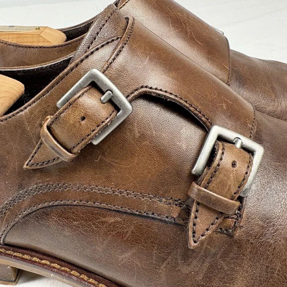 Joseph Abboud Glenn Double Monk Strap 11.5M Brown Leather Brogue Cap Toe Oxfords